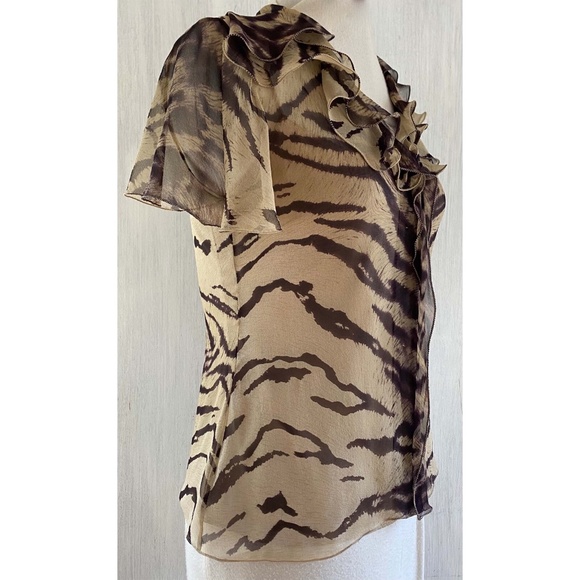ELIE TAHARI xs Animal Print Silk Chiffon Ruffle Blouse + Camisole 2 Pc Set EUC - Picture 3 of 12